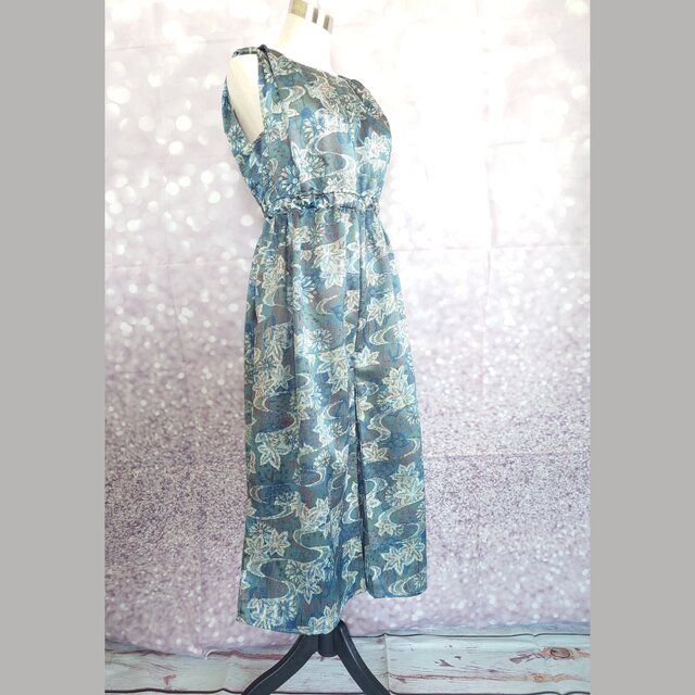 d81 オールインワン サッシュベルト付き 大島紬風 着物リメイク  