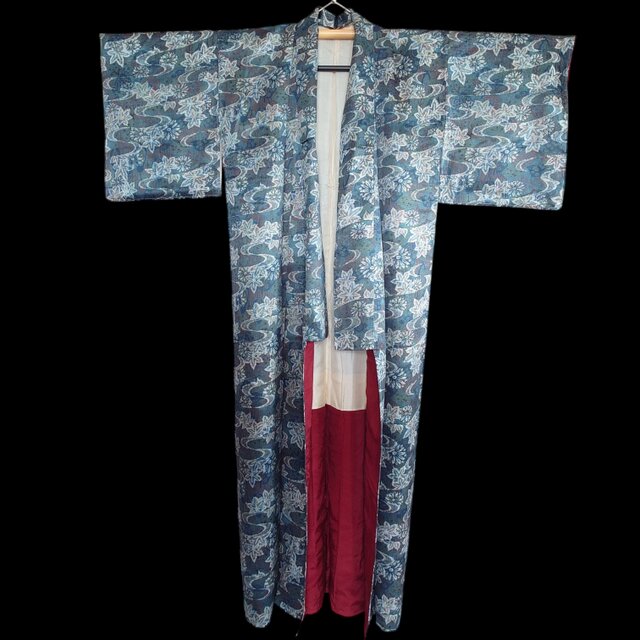 d81 オールインワン サッシュベルト付き 大島紬風 着物リメイク  