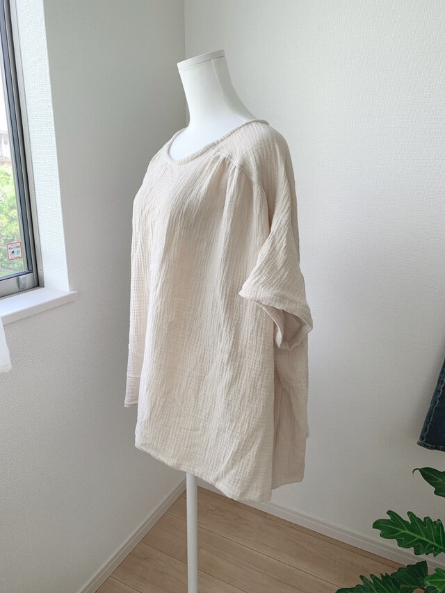 ダブルガーゼギャザーブラウス