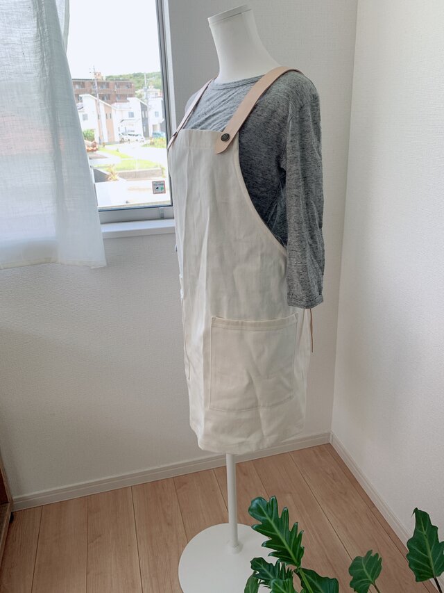 本革使用シンプル帆布エプロン