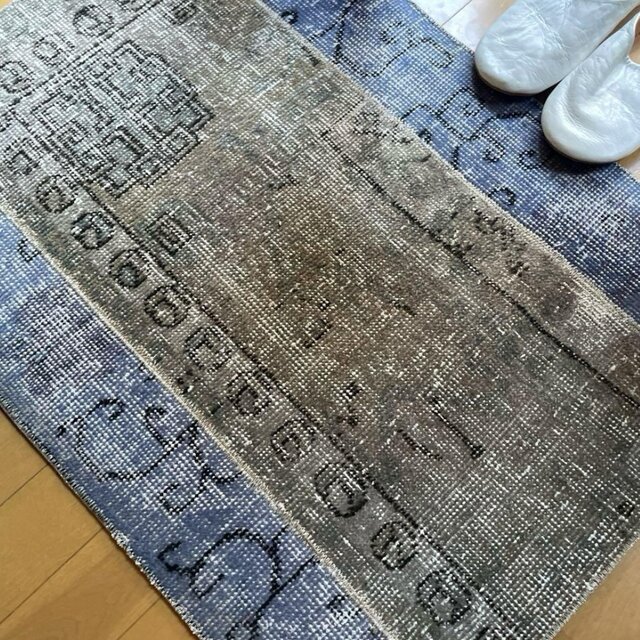 54.5×105ブルーオーバーダイ　シャビー　ボタニカル　トルコヴィンテージラグ 54.5×105ブルーオーバーダイ シャビー ボタニカル トルコ