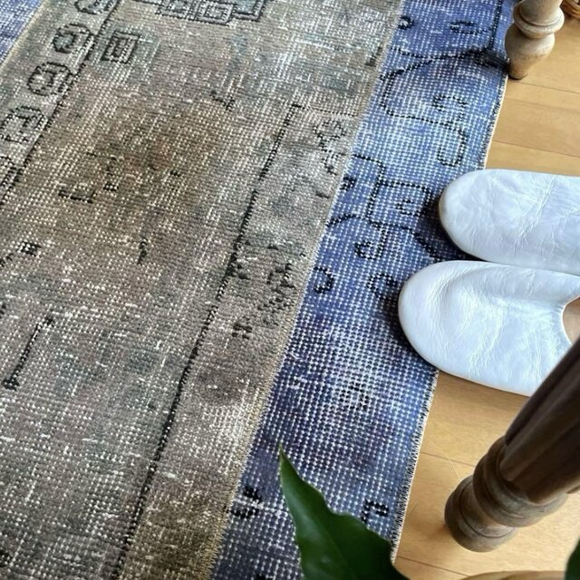58×82 パッチワークオーバーダイ ブルー×グレイ トルコ
