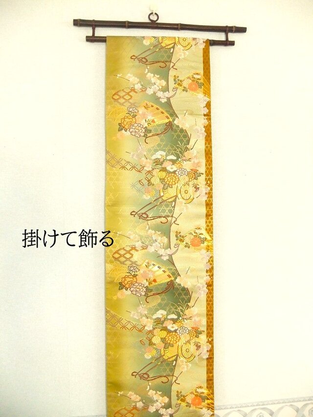 16)2343】199cm/新品・檜扇花車文様/タペストリー・テーブルランナー