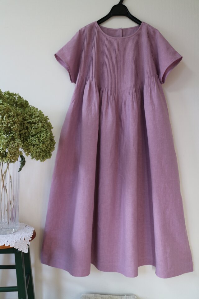 夏★40番手日本製リネン100％ 2way ピンタックシャツワンピース★一枚限定