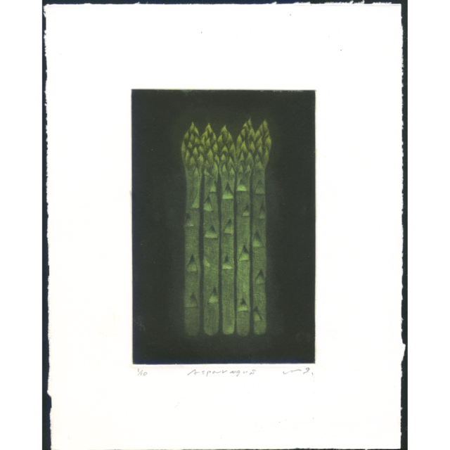 銅版画「アスパラガス（カラー）」