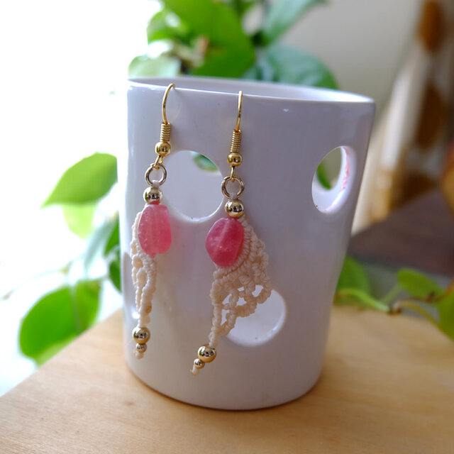 ☆❤️ 天然石 水晶 羽 ウィング 薔薇 ピアス イヤリング ハンドメイド