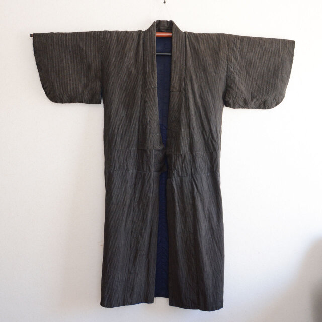 昭和初期〜中期 藍染 縞模様 木綿 長着 着物｜ヴィンテージ 和装