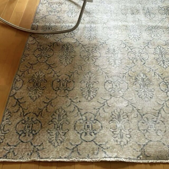 70×191 細やかなボタニカル模様　ブルー×クリーム　トルコヴィンテージラグ 57×104 パッチワークラグ ブルー ボタニカル トルコヴィンテージ