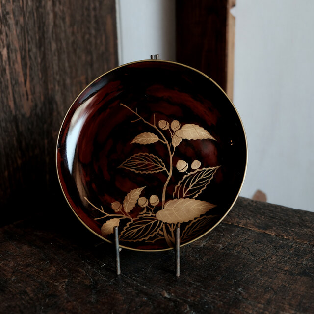 素敵な色味◆枝木と実　漆芸蒔絵中皿　漆器　骨董/antiques 古民家　時代物　明治時代　i3