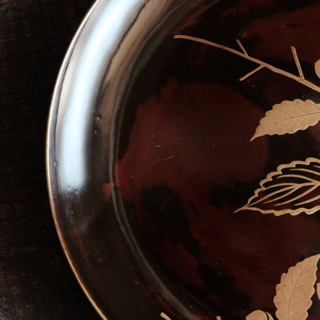 素敵な色味◇枝木と実 漆芸蒔絵中皿 漆器 骨董/antiques 古民家 時代物