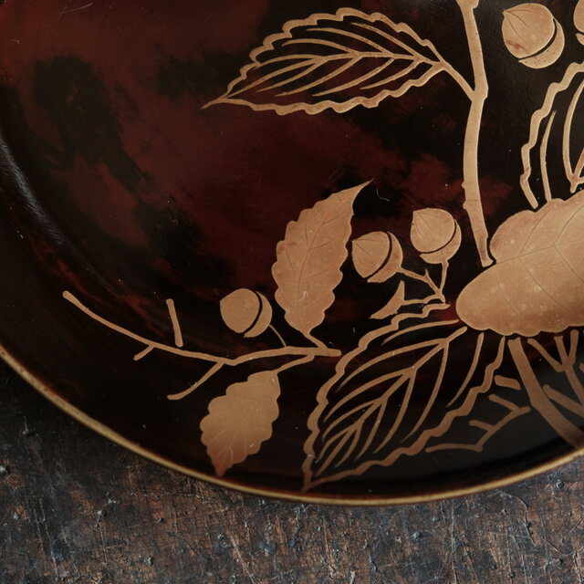 素敵な色味◇枝木と実 漆芸蒔絵中皿 漆器 骨董/antiques 古民家 時代物
