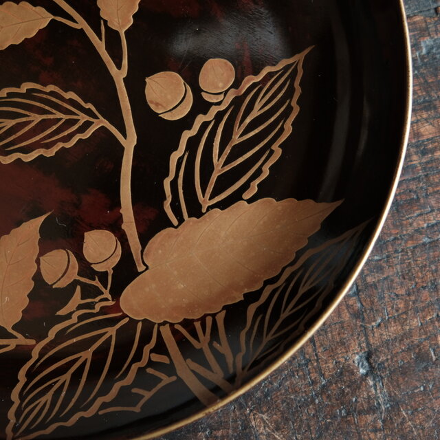 素敵な色味◇枝木と実 漆芸蒔絵中皿 漆器 骨董/antiques 古民家 時代物