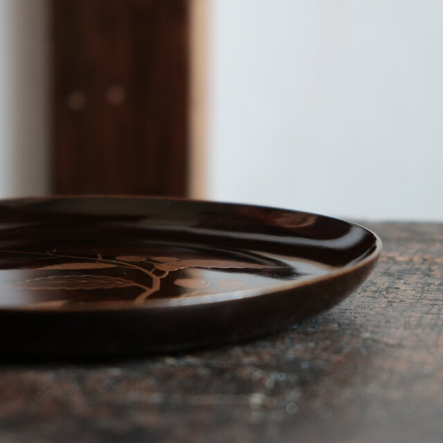 素敵な色味◇枝木と実 漆芸蒔絵中皿 漆器 骨董/antiques 古民家 時代物