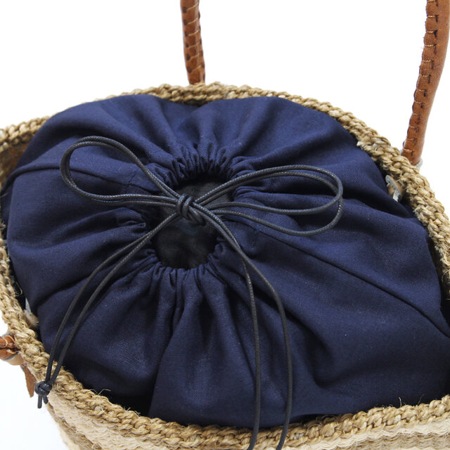 バスケット用インナーバッグ コットンリネン（ ネイビー ）巾着