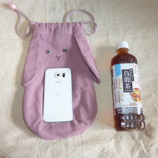 あ*き様 ハンドメイド うさミミ巾着バッグ 猫 インド刺繍 ピンク