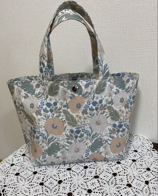 【受注制作】雨も楽しいラミネートトートバッグ　パステルポピー