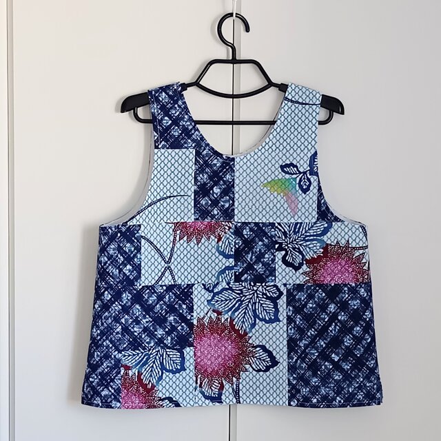 浴衣リメイク　パッチワークベスト　ダリア