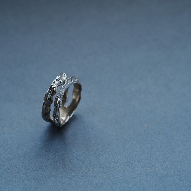 流木 テクスチャー 2連 リング シルバー925 メンズ ユニセックス