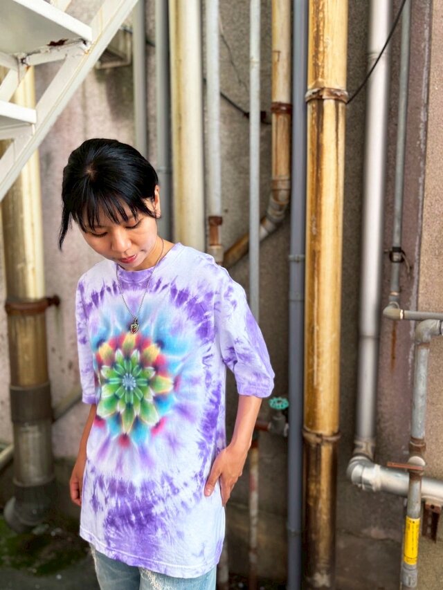 タイダイ ビッグシルエット Tシャツ Lサイズ 曼荼羅 パープル ムラ染め