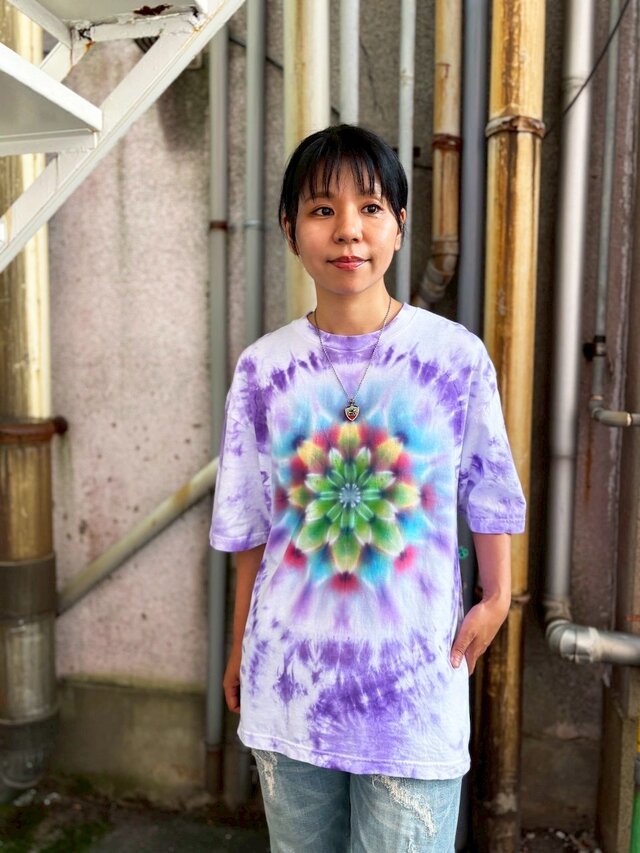 タイダイ ビッグシルエット Tシャツ Lサイズ 曼荼羅 パープル ムラ染め