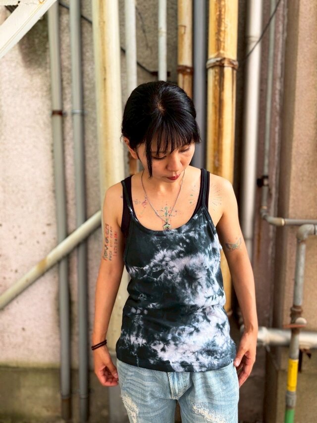タイダイ キャミソール Lサイズ ブラック ムラ染め HD24-58