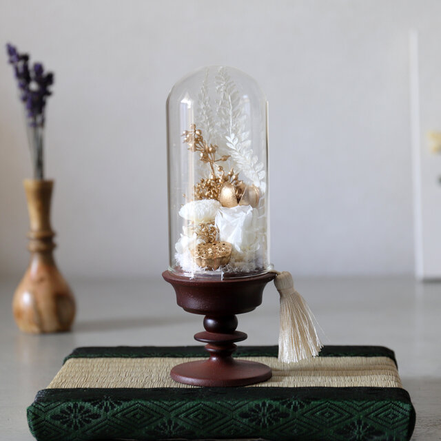 埃がかぶらない・お手入れ不要】ガラスドームメモリアルフラワー