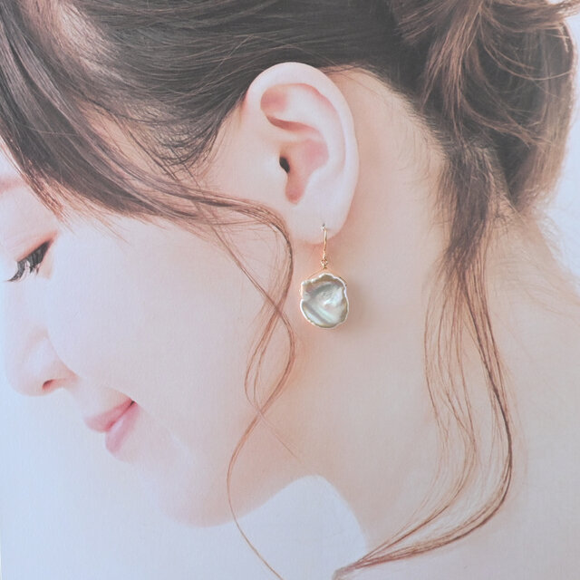 花びらけしパールのシンプルピアス・イヤリング変更可・14kgf