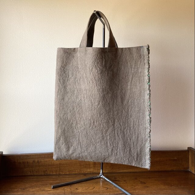 極厚リネンの手縫いトートバッグ　裏地付き