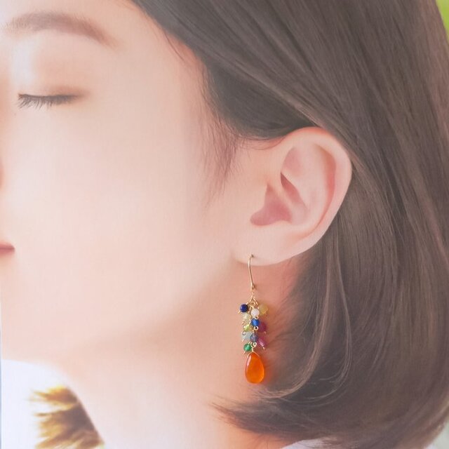 14KGF カーネリアン カラフル 天然石 ピアス イヤリング | iichi