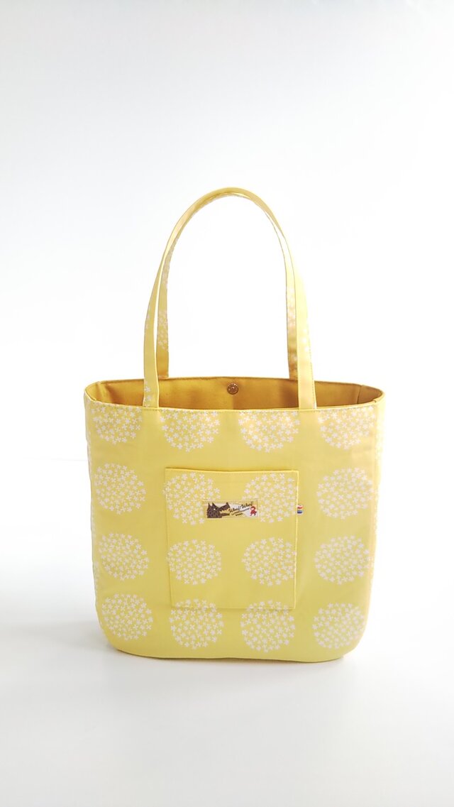 トートバッグ  花のサークル  レモンイエロー