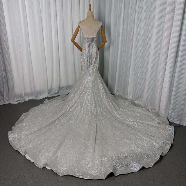 豪華！韓国風 ウエディングドレス ベアトップ マーメイドライン