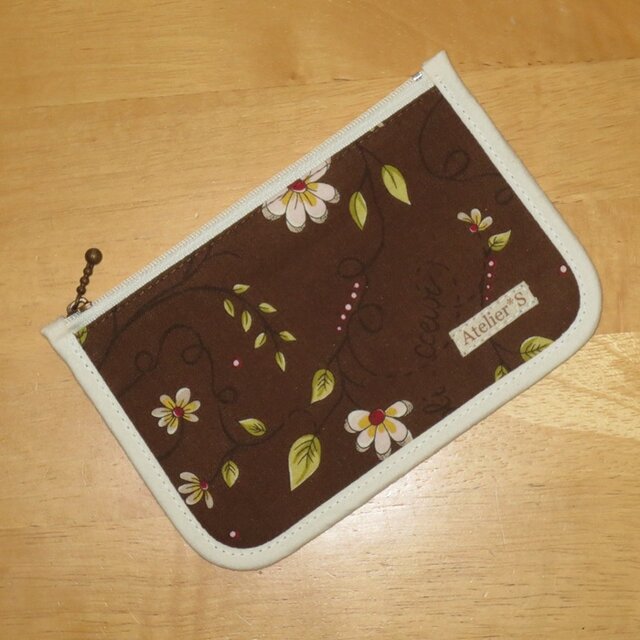 ミニフラットポーチ★花柄（ブラウン）