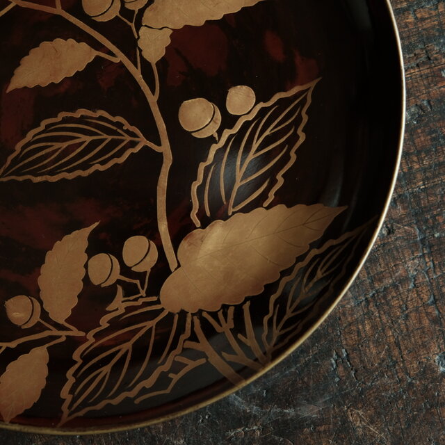 素敵な色味◇枝木と実 漆芸蒔絵中皿 漆器 骨董/antiques 古民家 時代物