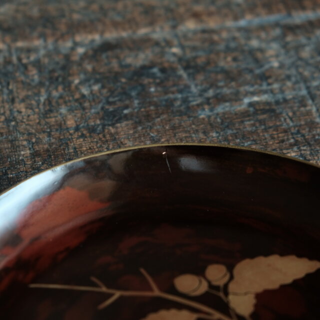 素敵な色味◇枝木と実 漆芸蒔絵中皿 漆器 骨董/antiques 古民家 時代物