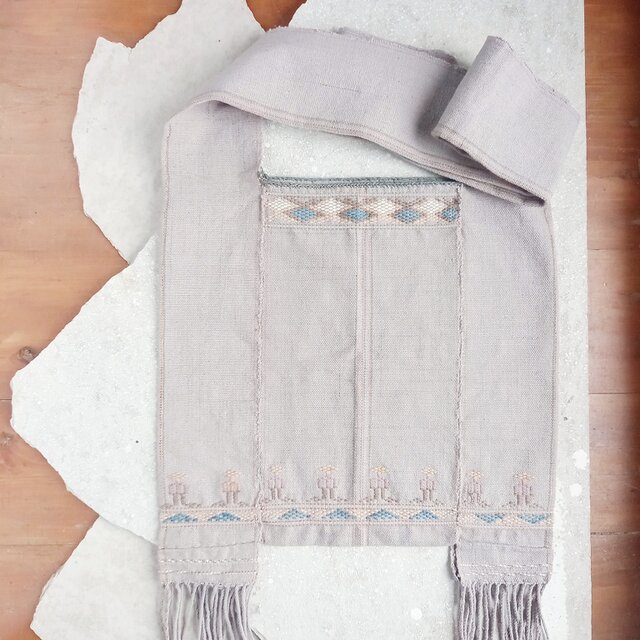 カレン族の草木染め手織りショルダーバッグ / パープルグレー 人間柄 / 手縫い 1点もの