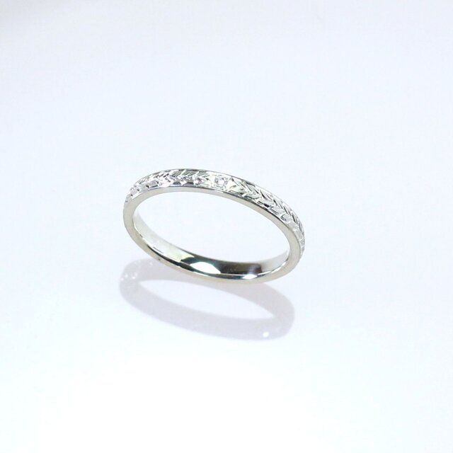 Pt900 手彫りリング(ダイヤモンド＆月桂樹) 2mm幅