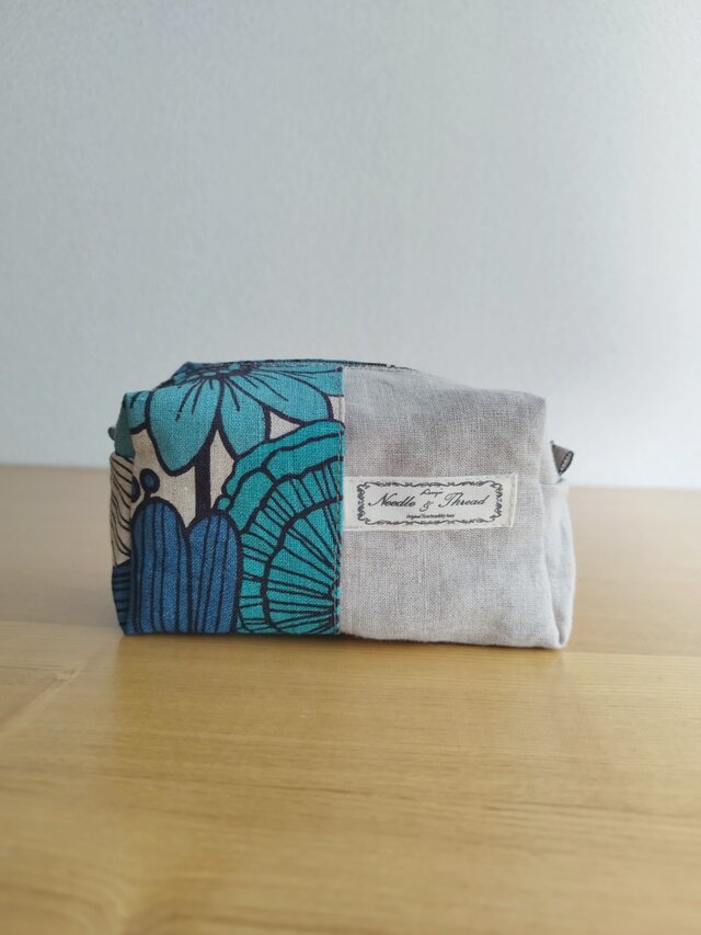 ミニボックスポーチ ❖ 花柄 & ナチュラルリネン