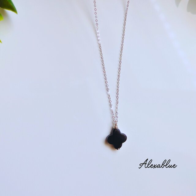 クローバーオニキス ピアス＆ネックレスセット S925×サージカル