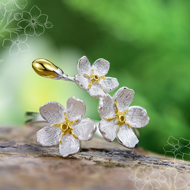 ワスレナグサのリング - 指先に優雅さを添える　R417