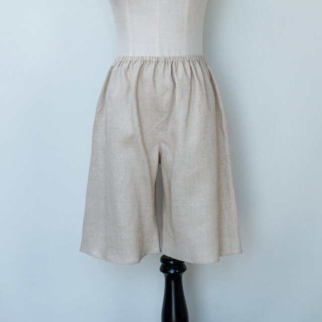 リネンのシンプルペチパンツ・Short【50cm丈・ベージュ・総ゴムタイプ・W60-98・H98-110】
