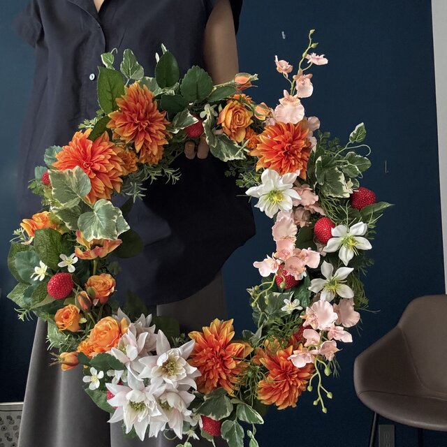 再販♦︎【迫力の50cm！】フレッシュオレンジジュースのようなダリア