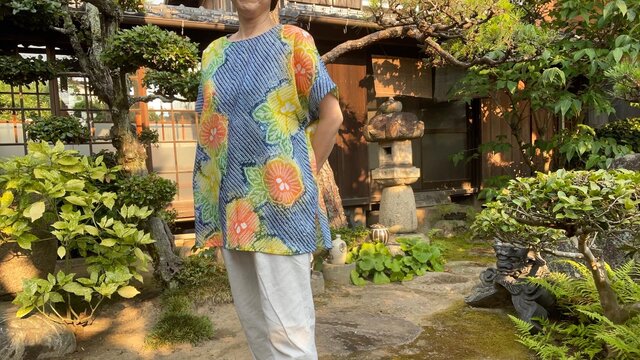 着物リメイク 浴衣有松絞り フレンチ袖チュニック 有松絞り 浴衣リメイク チュニック | iichi 日々の暮らしを