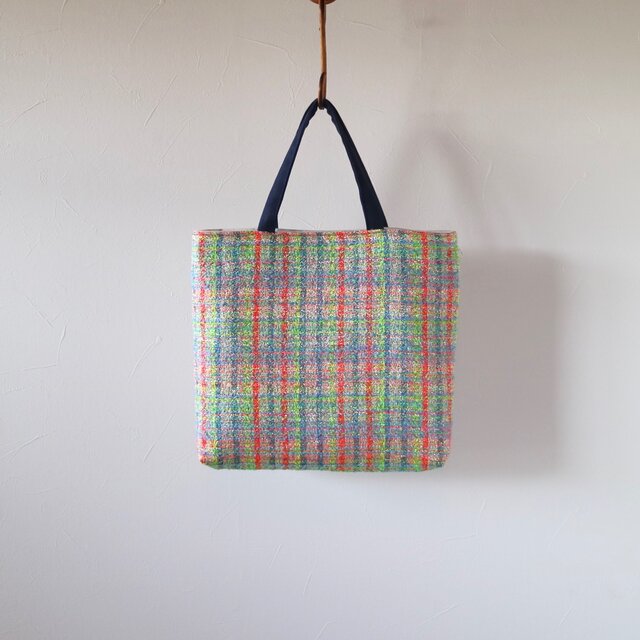 マルチカラーツィード　インポートファブリック　プチトートバッグ　M