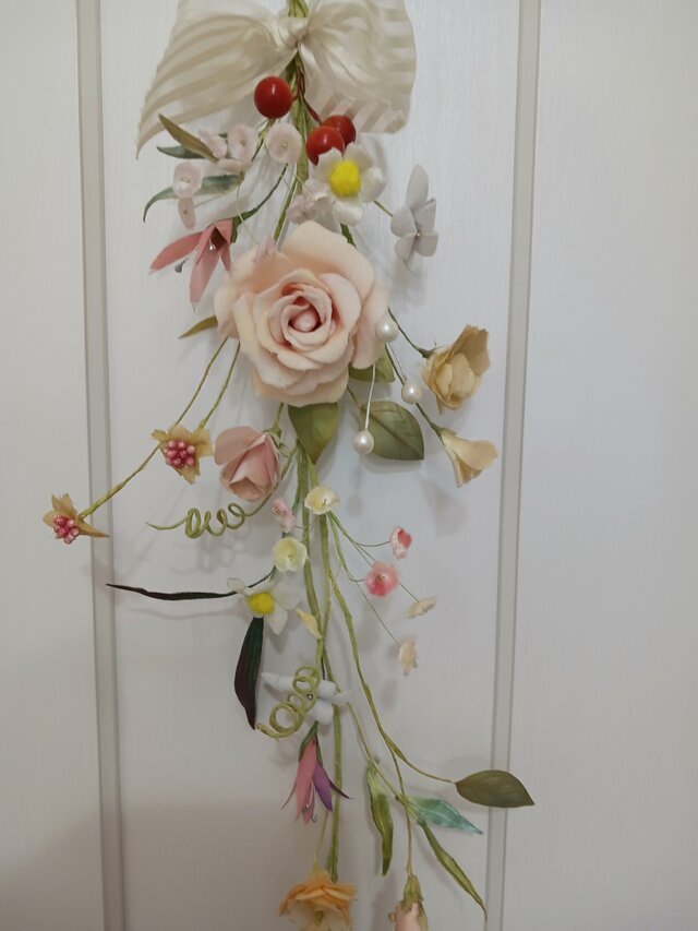 創作布染花薔薇 染め布花＊アンティークな薔薇のガーランド装飾 インテリア