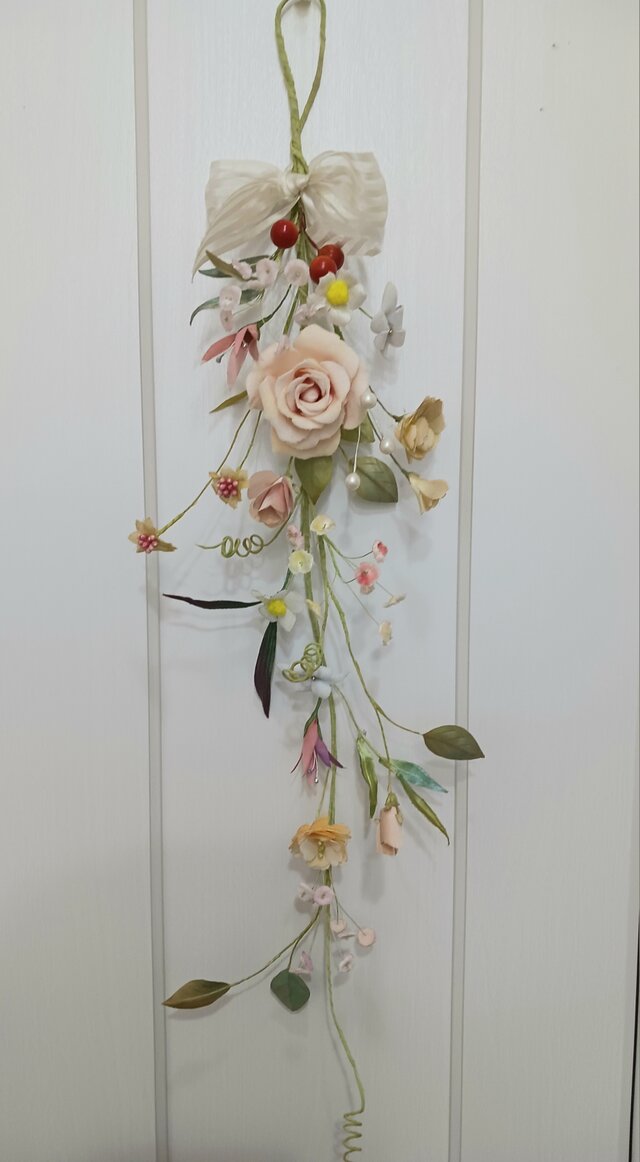 染め布花＊アンティークな薔薇のガーランド装飾　インテリア　