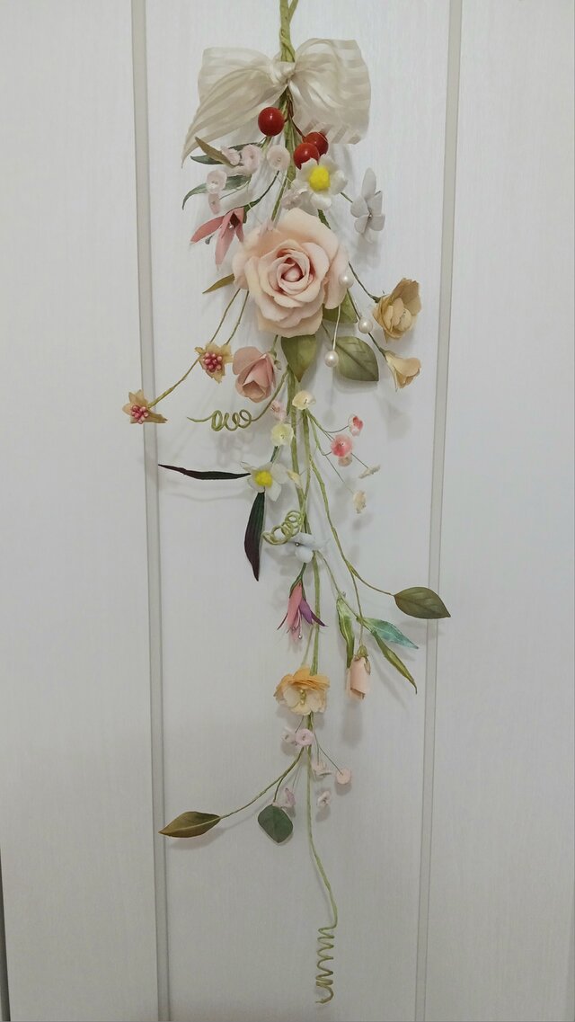 染め布花＊アンティークな薔薇のガーランド装飾 インテリア