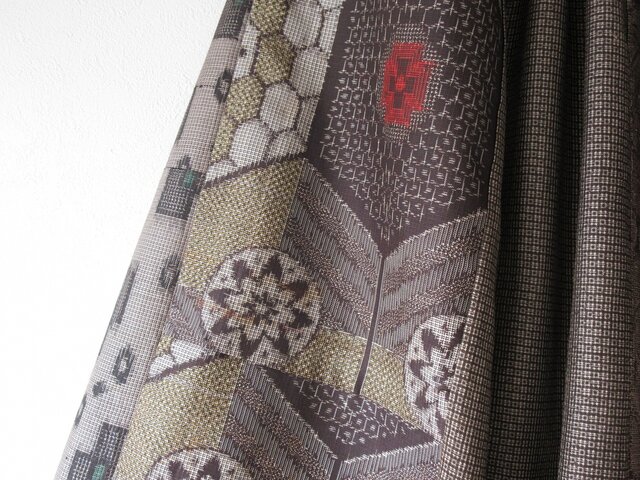 泥染大島紬＋亀甲大島紬　バイアス仕立て　パッチワーク　ロングワンピース 泥染大島紬＋亀甲大島紬 バイアス仕立て パッチワーク ロング