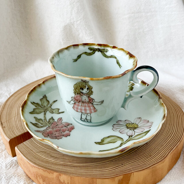 チコロット❤️すべて手描き❤️染付け❤️レトロで可愛い❤️カップが