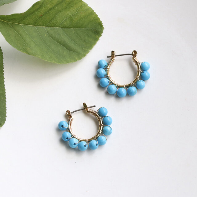 ターコイズブルー　 チタンポスト　フープピアス/イヤリング　天然石　夏　海　定番　--fun day off--
