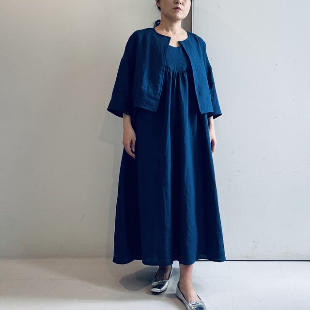 リネンワンピースセットアップ(デニムブルー)